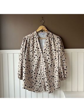 CEZELE Tan Cheetah Print Oversized Button Front Blouse Size Small